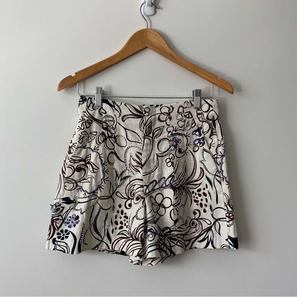 Zara High Waist 28 Ecru Print 100% Cotton Jewel Embroidered Shorts Small - Picture 2 of 16